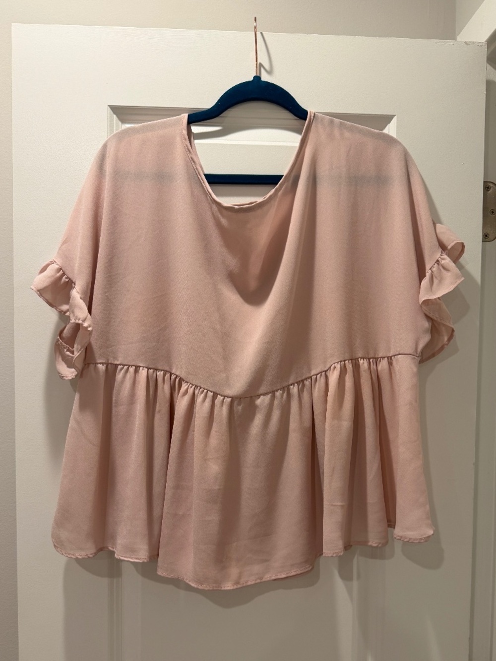 Blush Pink Ruffle-Sleeve Babydoll Blouse